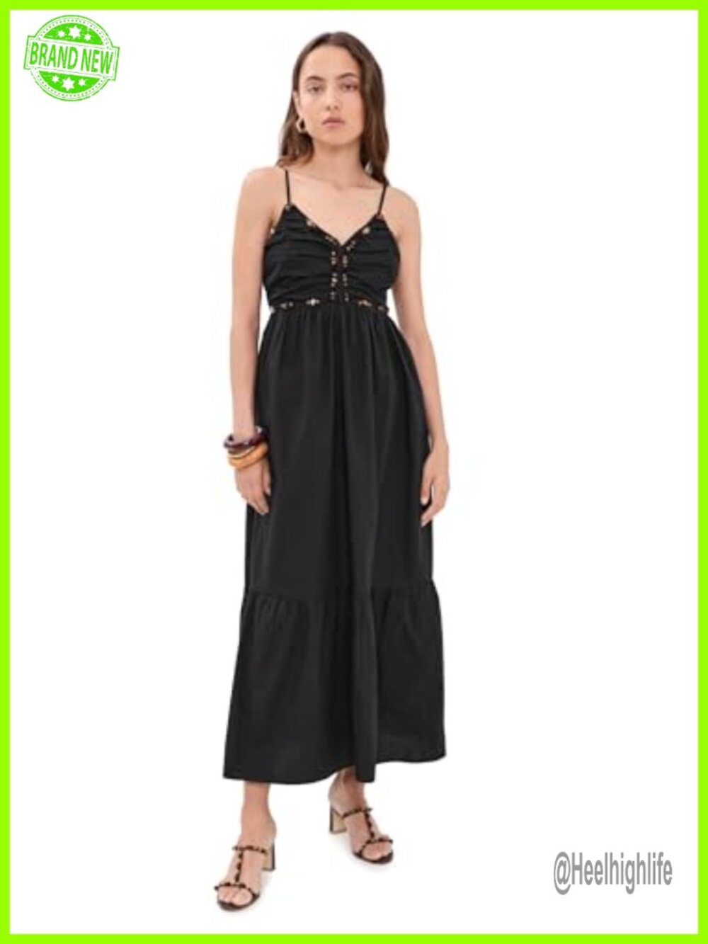 Lightweight Poplin Maxi Dress Pleated Bodice Smocked Back Pockets
